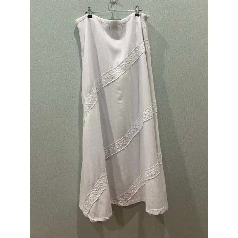 Saint Tropez West Maxi White Linen Skirt with lace embellishment Women's Size 14 - Picture 2 of 2